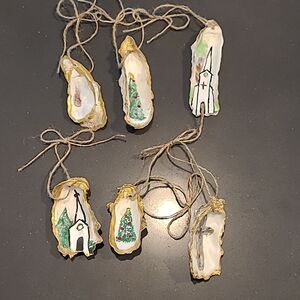 Oyster shell artisan tree decor, very unusual and unique, set of 6, handmade